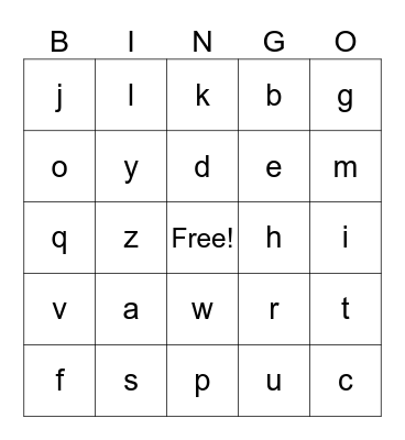 Alphabet Bingo Card