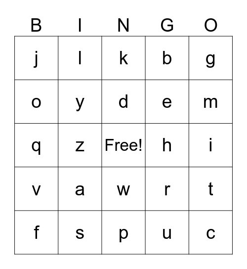 Alphabet Bingo Card
