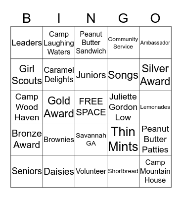 Girl Scout Bingo Card