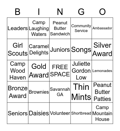 Girl Scout Bingo Card