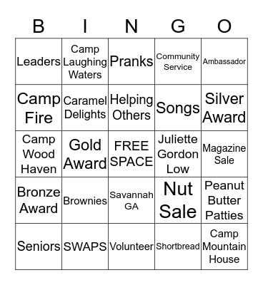 Girl Scout Bingo Card