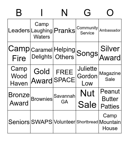 Girl Scout Bingo Card