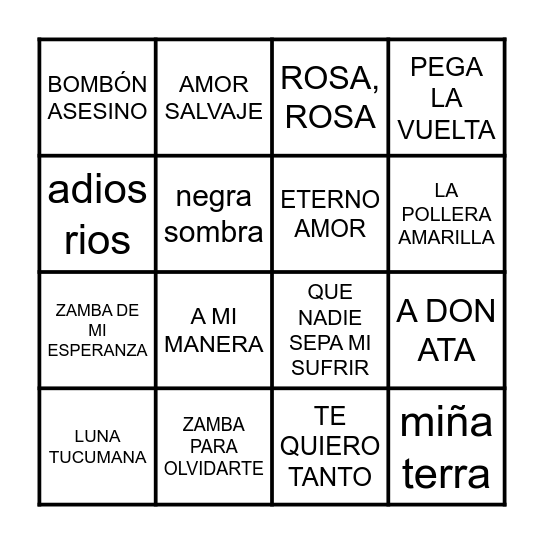BINGO MUSICAL Bingo Card