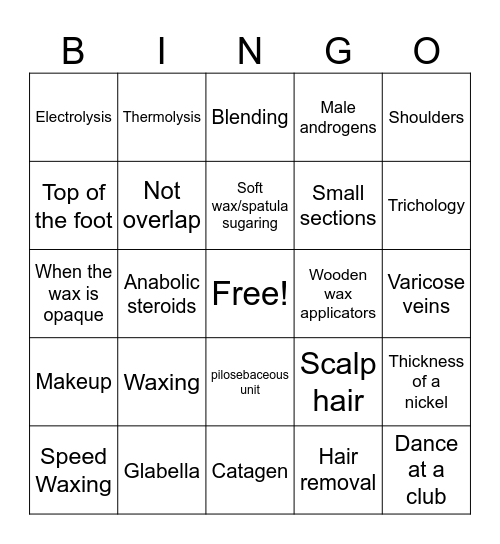 Hair Removal Bingo Card