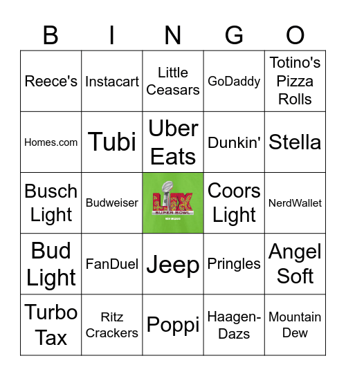 Super Bowl LIX Commercial Bingo Card