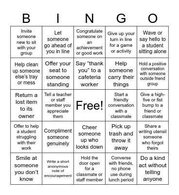Kindness Bingo Card