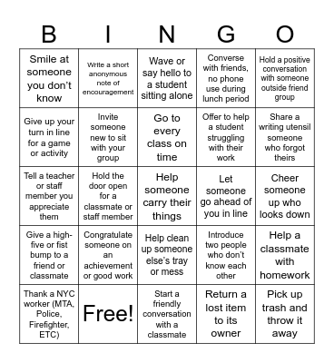 Kindness Bingo Card