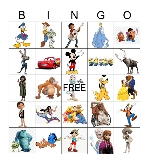 Disney Characters Bingo Card