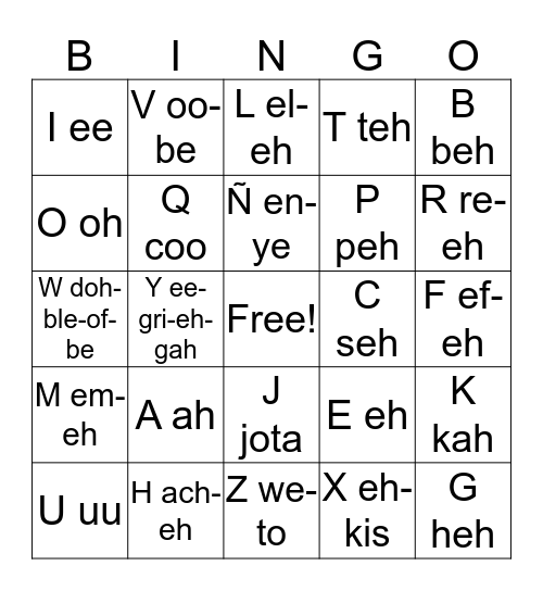 Abcdefghijklmnopqrstuvwxyz Bingo Bingo Card