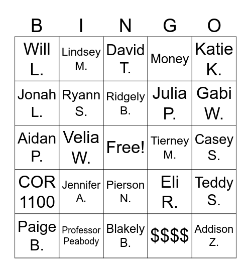 COR 1100.A Students Bingo Card