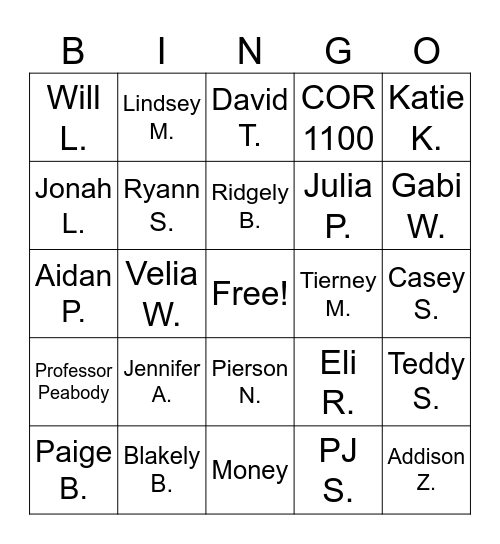 COR 1100.A Student Bingo Card