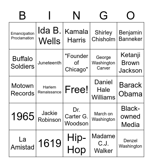 400 Years of Black History in America Bingo Card