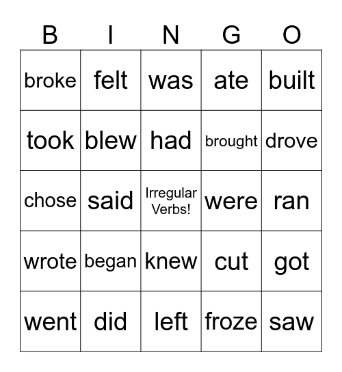Irregular Verbs Bingo Card