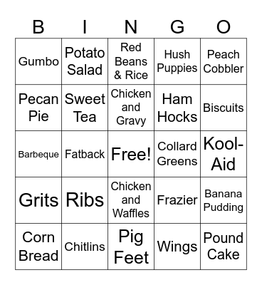 Soul Food Bingo Card