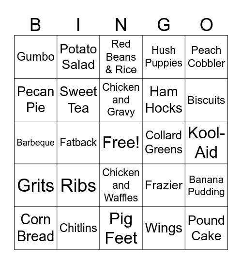 Soul Food Bingo Card