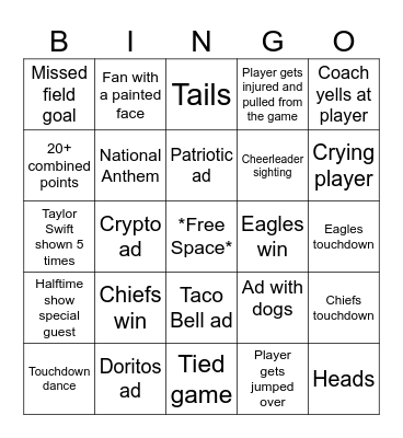 Super Bowl Bingo Card
