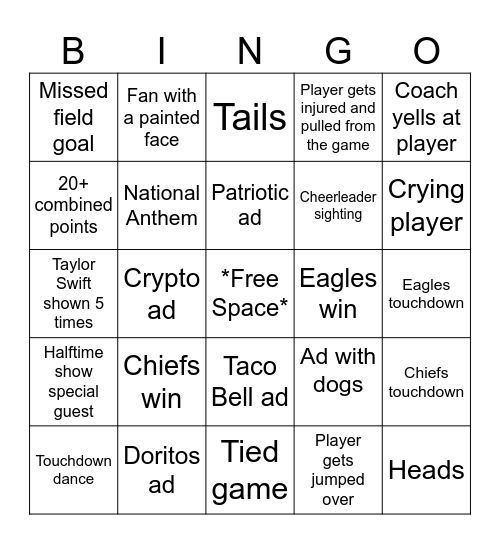 Super Bowl Bingo Card
