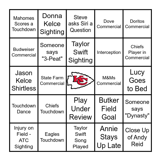 Super Bowl Bingo: Hawkins/Shuck/Rice Edition Bingo Card