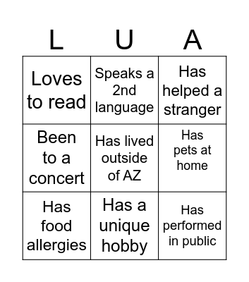 Level Up Academy Bingo Card
