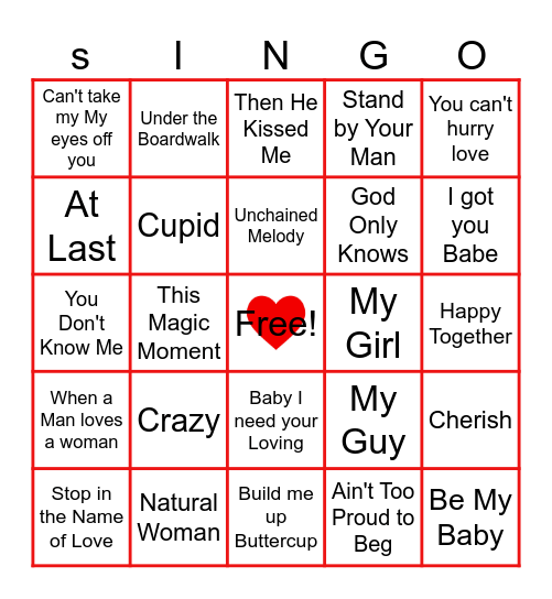 Valentine's Day Bingo Card