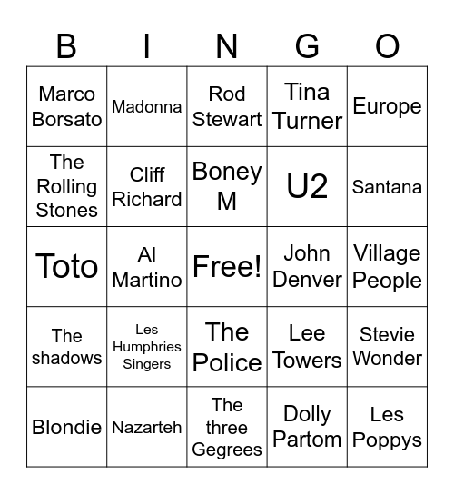 Muziek bingo Card