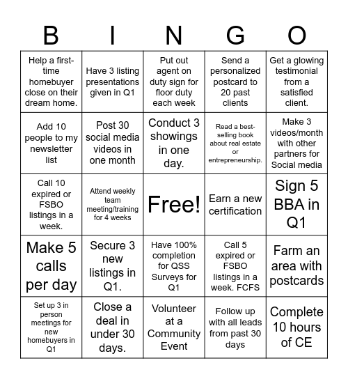 Glory Bingo Card