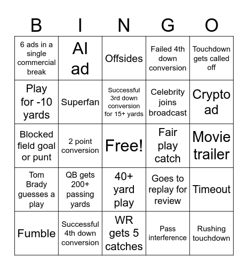 super bowl lviii bingo