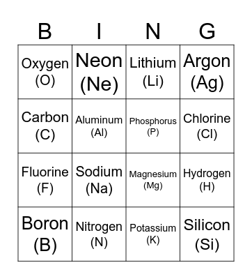 Periodic Table Bingo Card