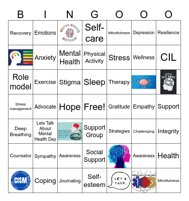 Time To Talk About Mental Health Day Bingo Card