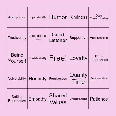 Healthy Friendships Bingo Card