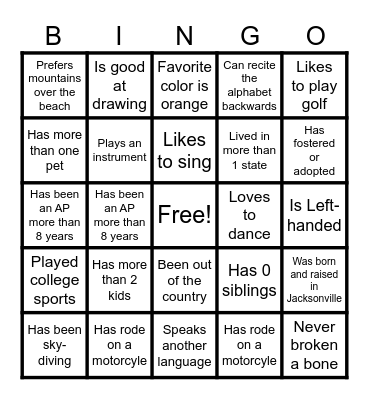 Building Connections Bingo Card