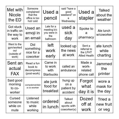 LFHT Workplace Bingo Card