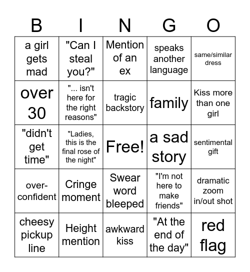 Bachelor 2025 Bingo Card