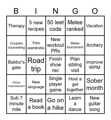 2025 Resolutions Bingo Card