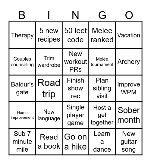 2025 Resolutions Bingo Card