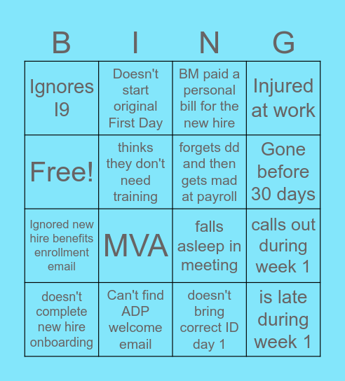 Poor Hire Bingo Card