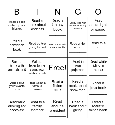 Winter Break Reading Bingo Card
