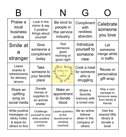 Random Acts of Kindness Bingo Card