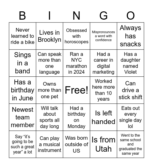Untitled Bingo Card