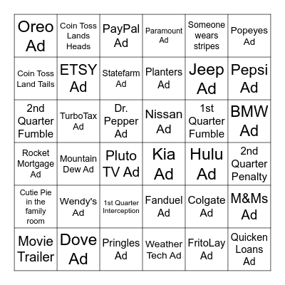 SUPER BOWL 2025 Bingo Card