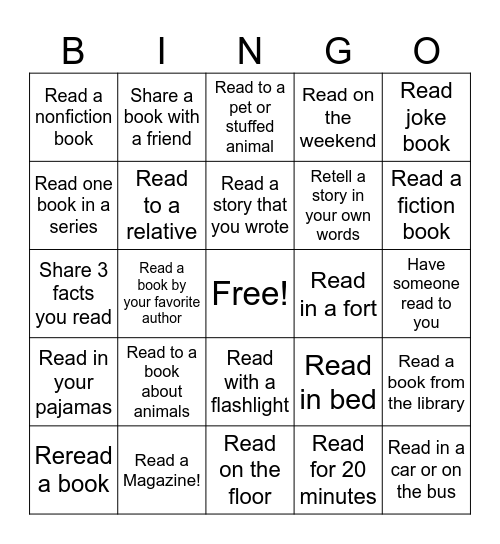 Countryside Read-A-Thon Bingo Card