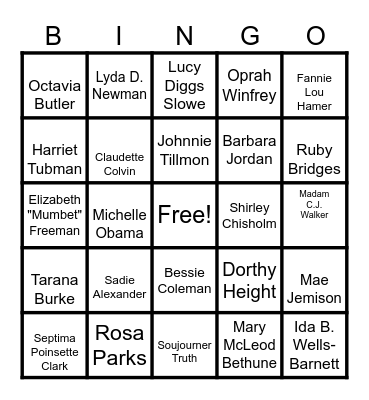 Black History Month Bingo Card
