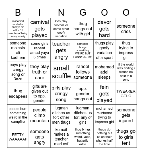 sakhir field trip Bingo Card