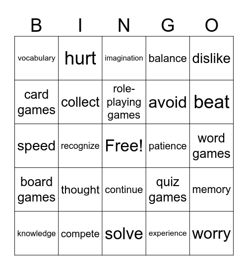 Games Bingo Card