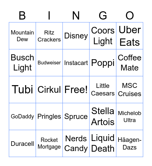 Superbowl 2025 Bingo Card