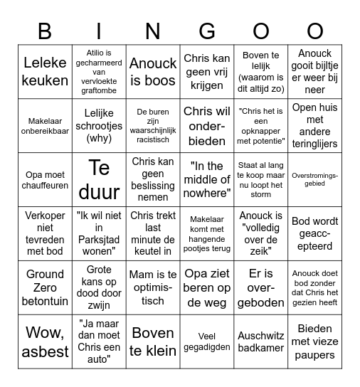 Huizenjacht Bingo 2025 editie Bingo Card