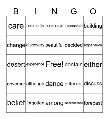 5th Grade Card #1 Bingo Card