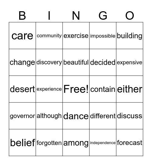 5th Grade Card #1 Bingo Card