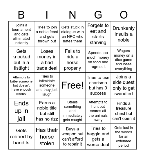from rizzless to riches Bingo Card
