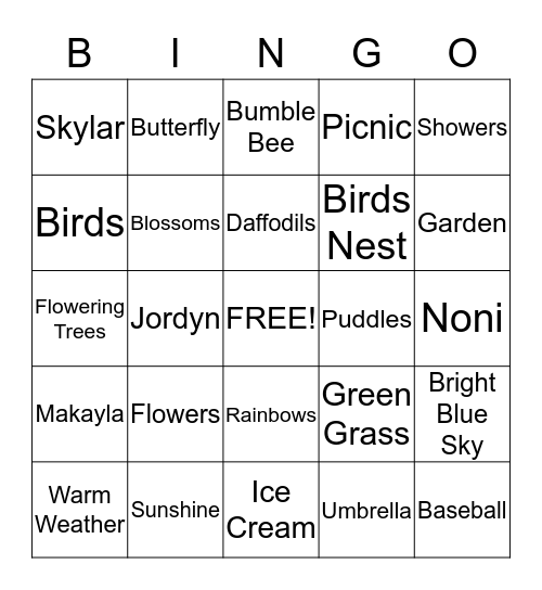 Spring Bingo Card